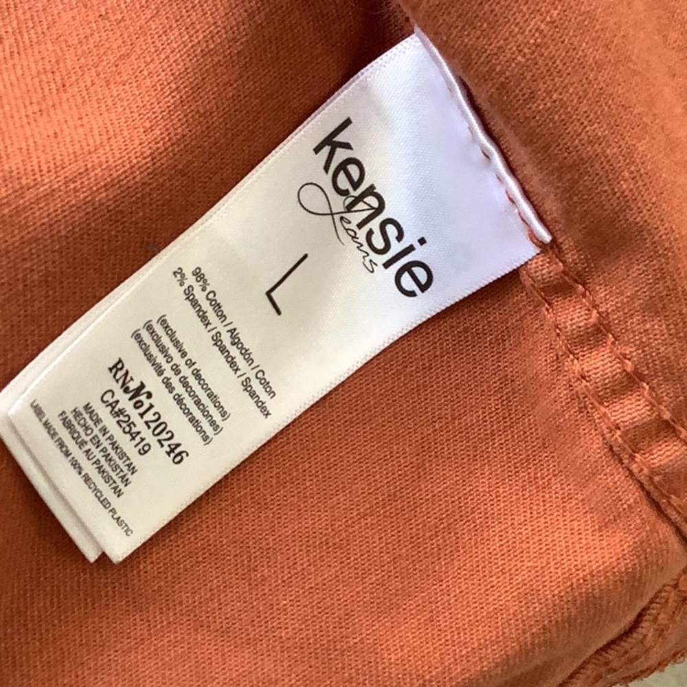 Kensie Vintage Luxe Pumpkin Rust Distressed Stretch Denim Jean Jacket Sz L - Picture 11 of 11